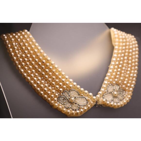Vintage Glass Beaded Pearl Sweater Collar - Picture 2 of 5